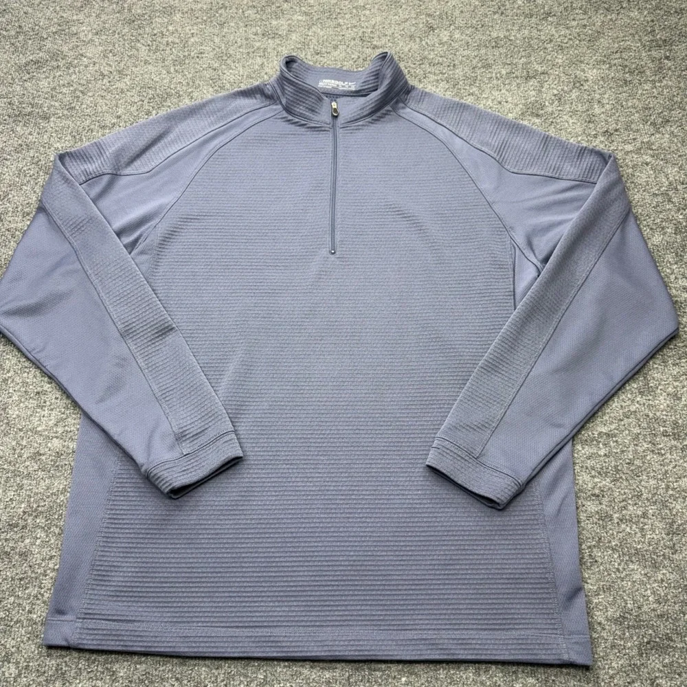 Nike Golf Therma Men XL Quarter Zip Pullover Blue Gray Ribbed Textured Mock Neck